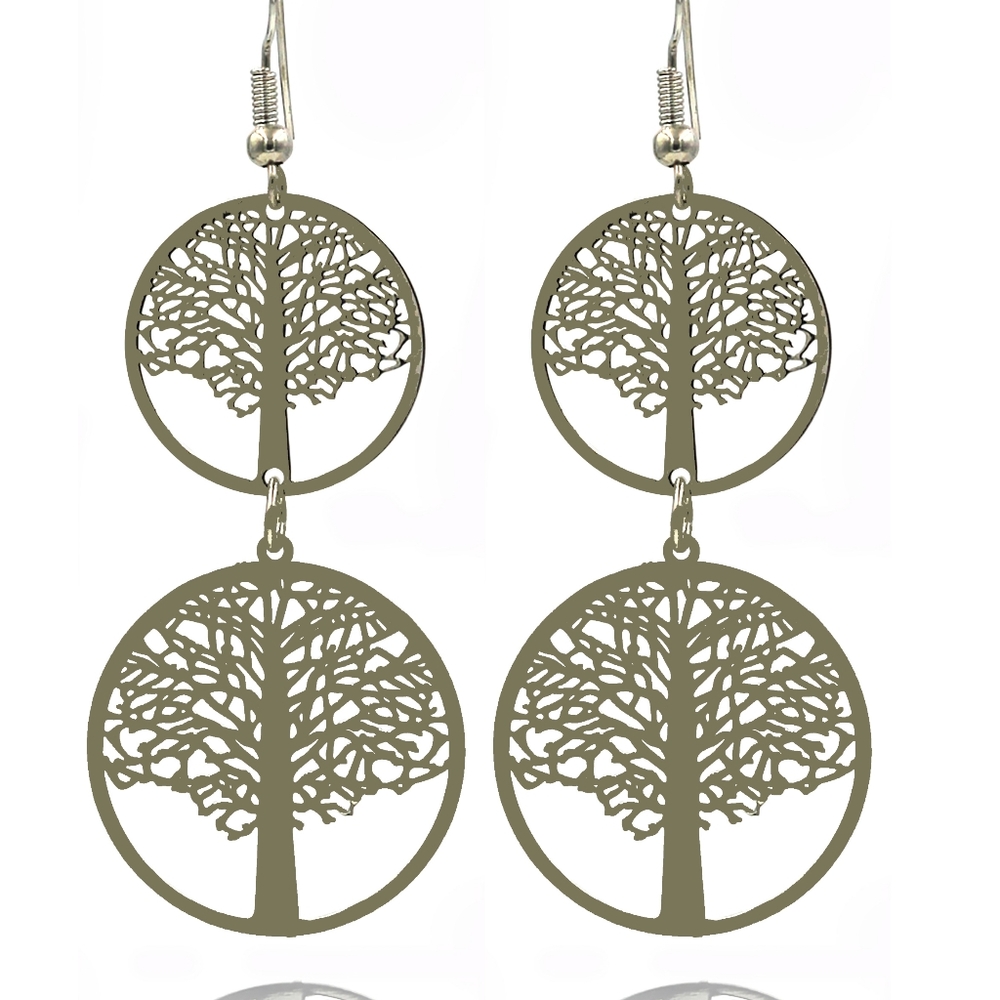Silver temperament hollow tree earrings